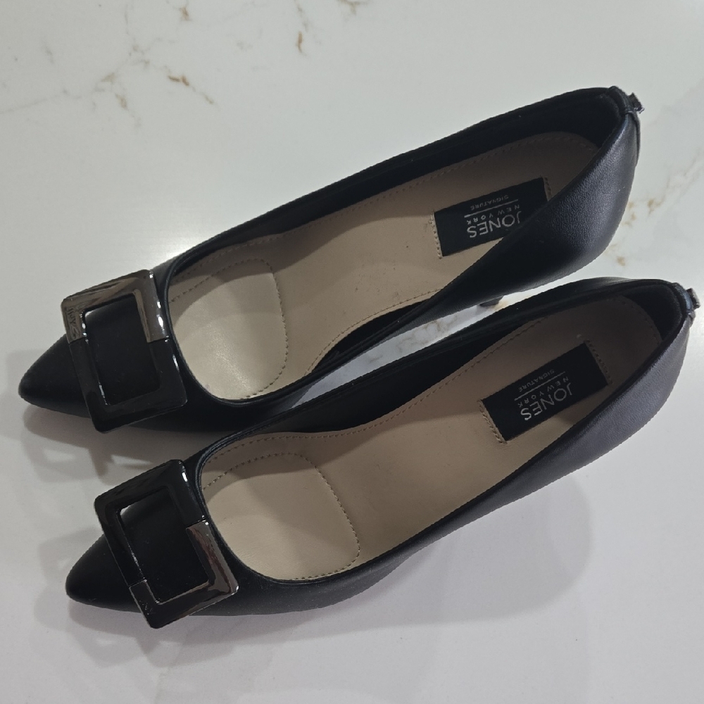 Jones New York Black Heels with Silver Buckle